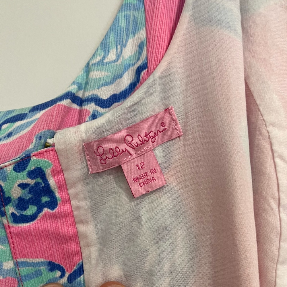 Lilly Pulitzer Sleeveless Pink and Blue Cotton Cathy Dress Sz.‎ 12 - Picture 8 of 10
